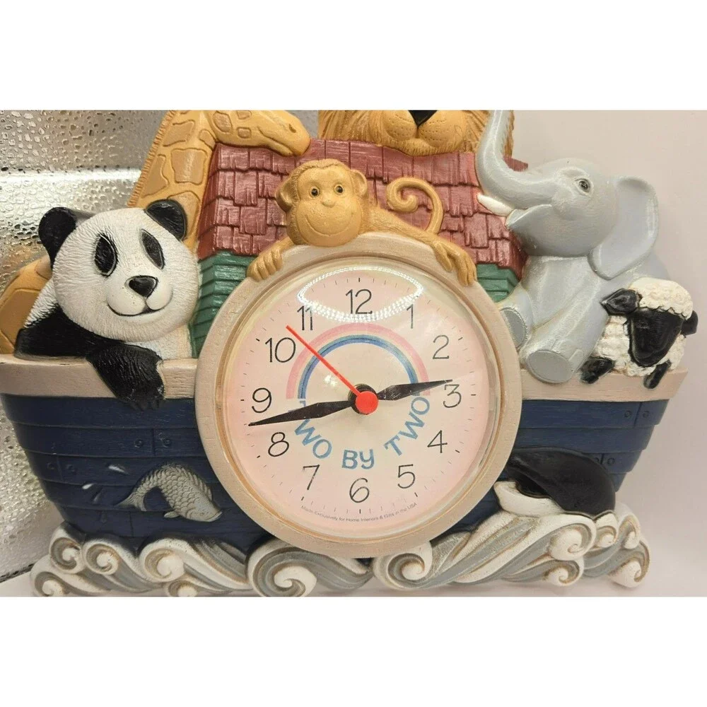 Vintage Noah's Ark Nursery Wall Clock Two by Two Kids Room Home Interiors Works